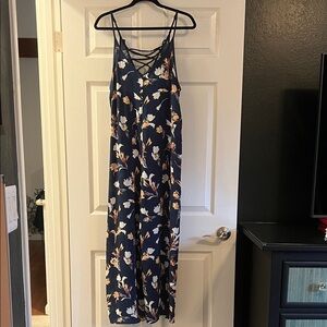 Xhilaration Dark Blue Floral Jumpsuit